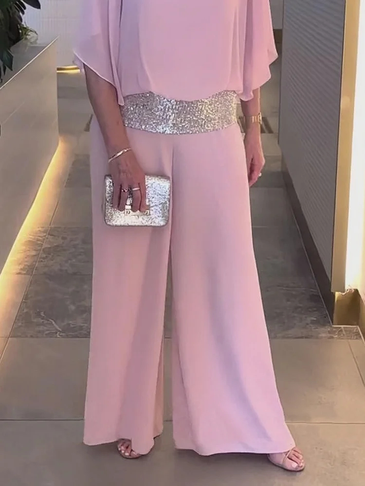 Sequined Colorblock Elegant Two-Piece Set