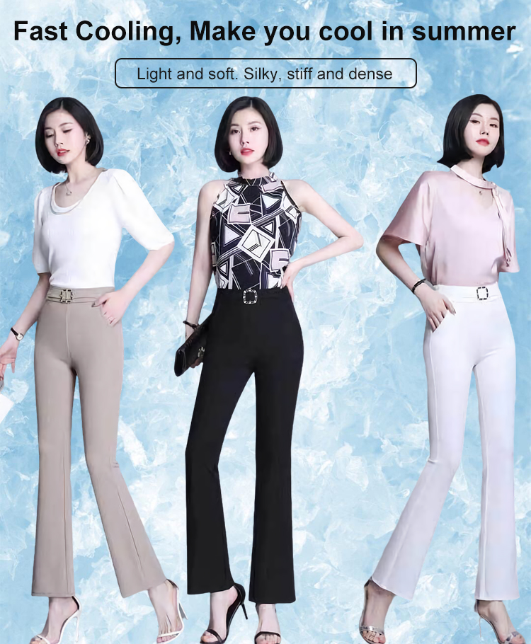 High waist drapey ice silk thin micro flare pants