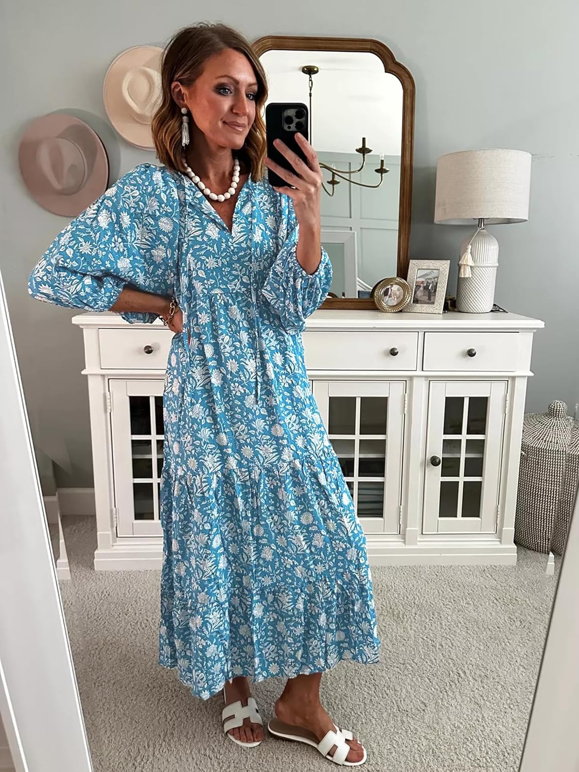 Womens Loose Fit Casual Summer V Neck Half Sleeve Bohemian Maxi Long Dresses