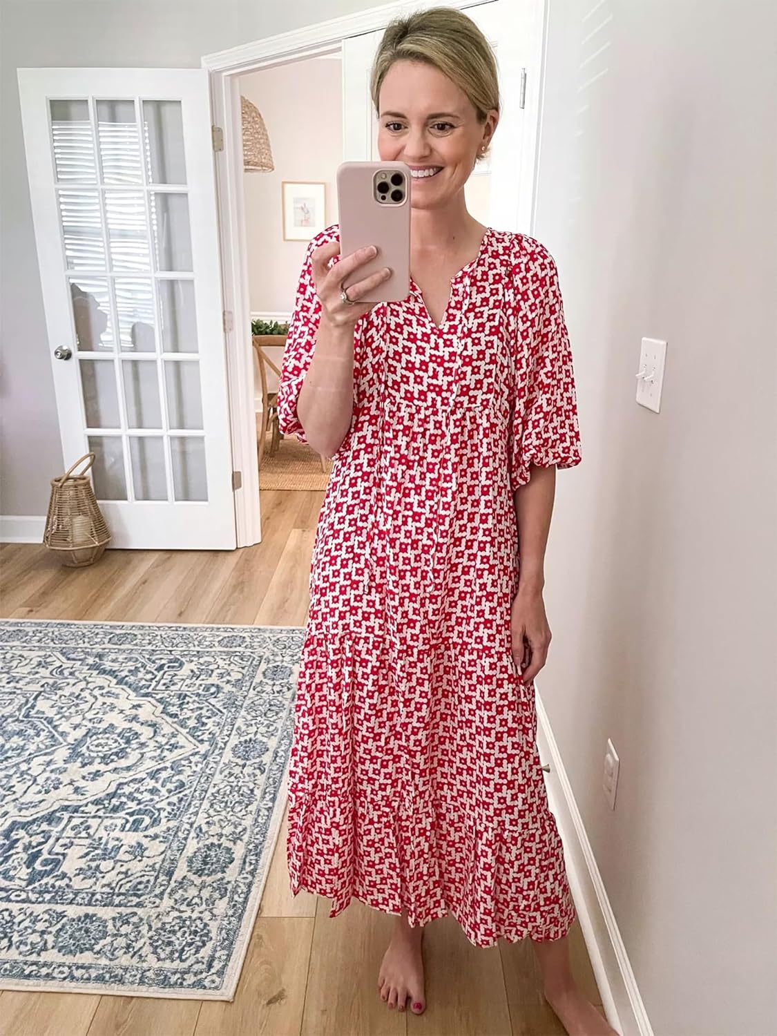 Womens Loose Fit Casual Summer V Neck Half Sleeve Bohemian Maxi Long Dresses