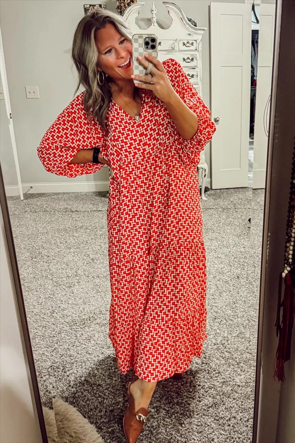 Womens Loose Fit Casual Summer V Neck Half Sleeve Bohemian Maxi Long Dresses