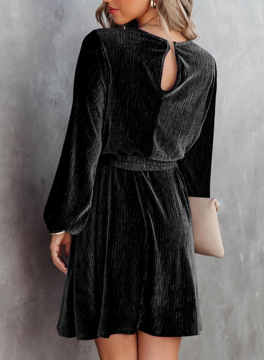 Women's Velvet Lantern Sleeve High Waist Dress