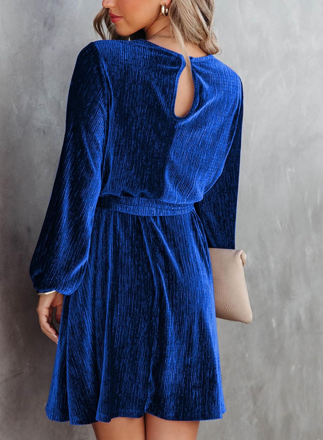 Women's Velvet Lantern Sleeve High Waist Dress