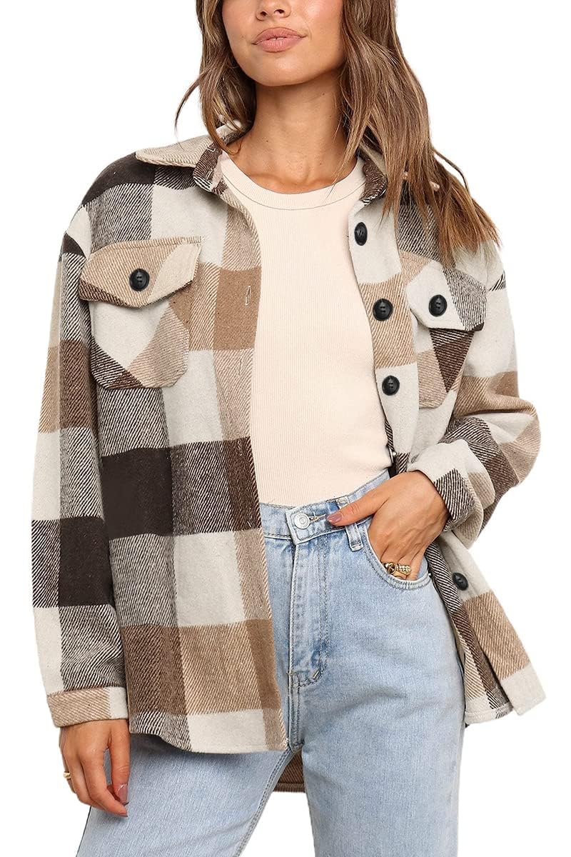 Women's Fall Flannel Plaid Button Down Long Sleeve Shirts Jackets (BUY 2 FREE SHIPPING)
