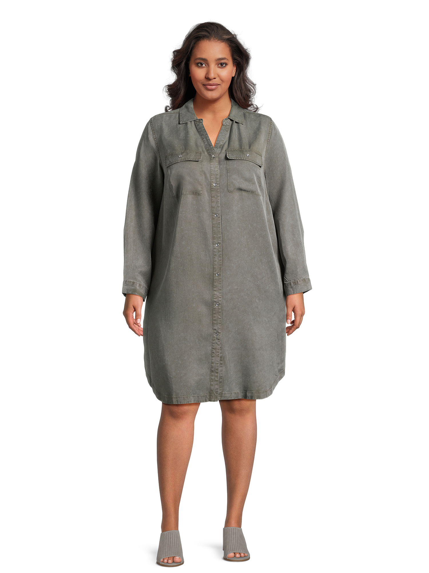 Women’s Plus Size Shirtdress with Long Sleeves