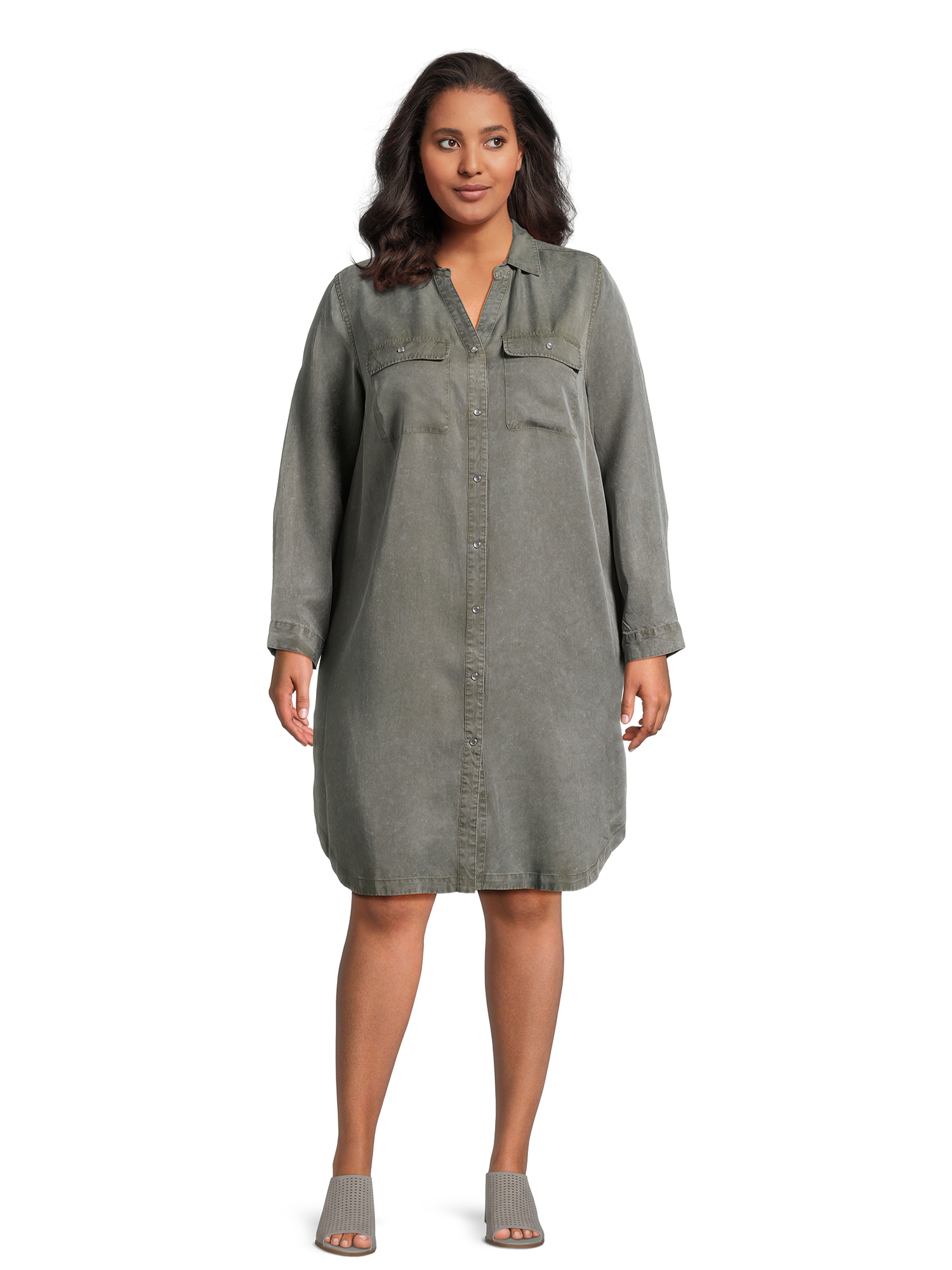 Women’s Plus Size Shirtdress with Long Sleeves