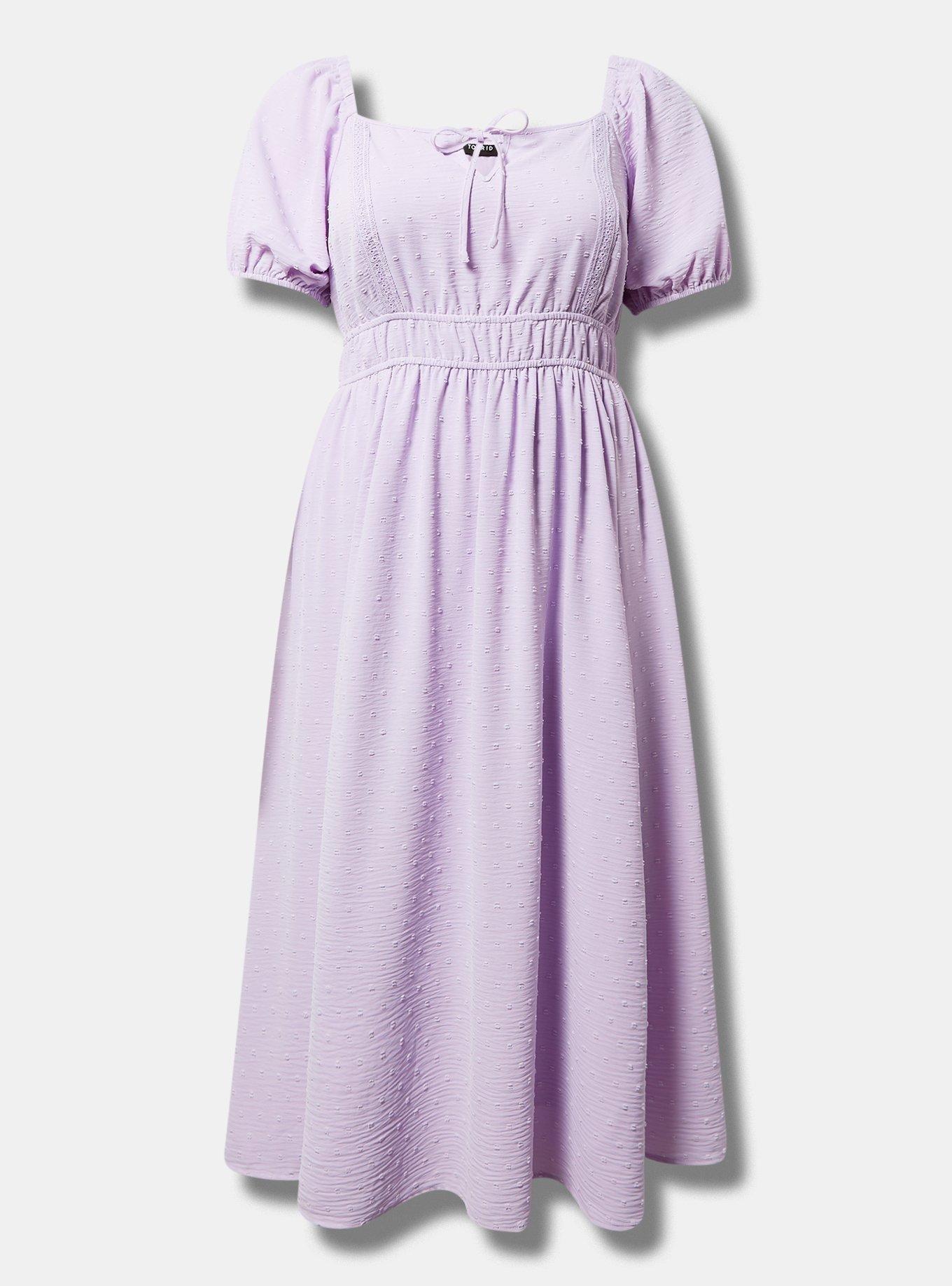 Tea Length Swiss Dot Tie Front Trim A-Line Dress