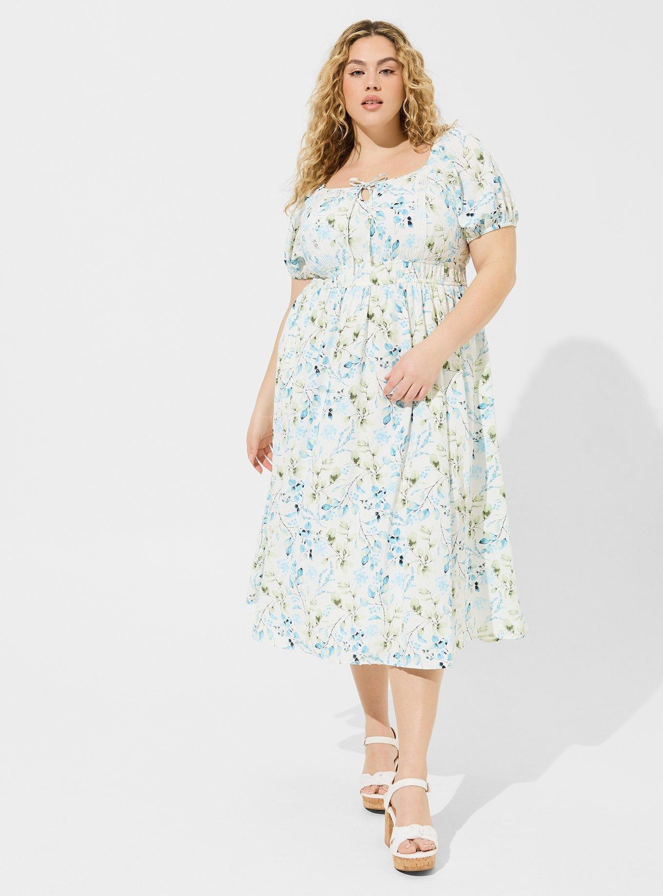 Tea Length Swiss Dot Tie Front Trim A-Line Dress