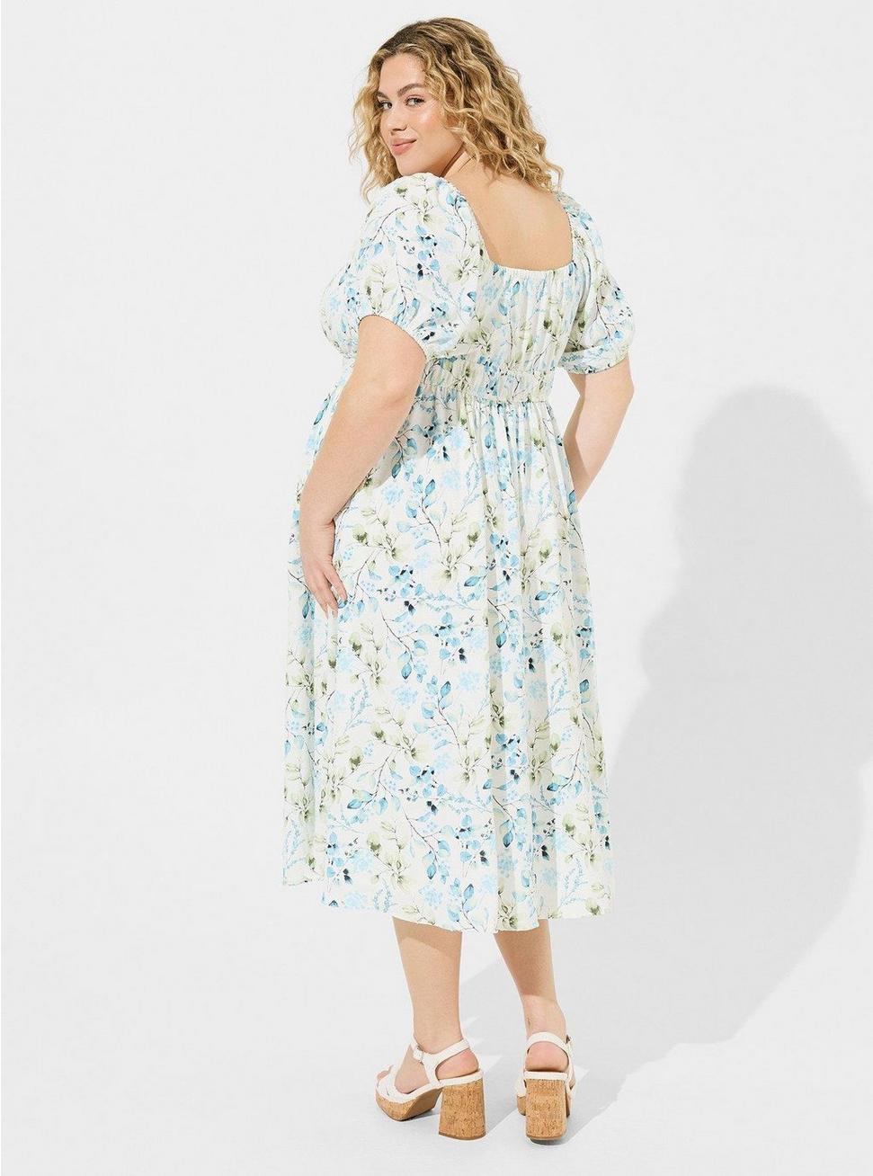 Tea Length Swiss Dot Tie Front Trim A-Line Dress