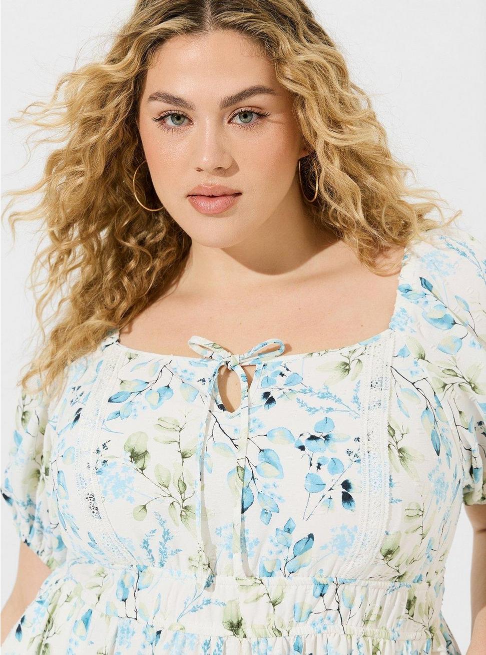 Tea Length Swiss Dot Tie Front Trim A-Line Dress