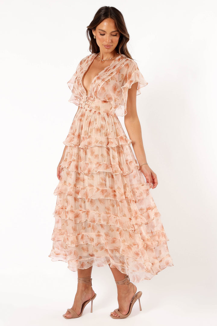 RUFFLE DRESS - DARK PEACH FLORAL