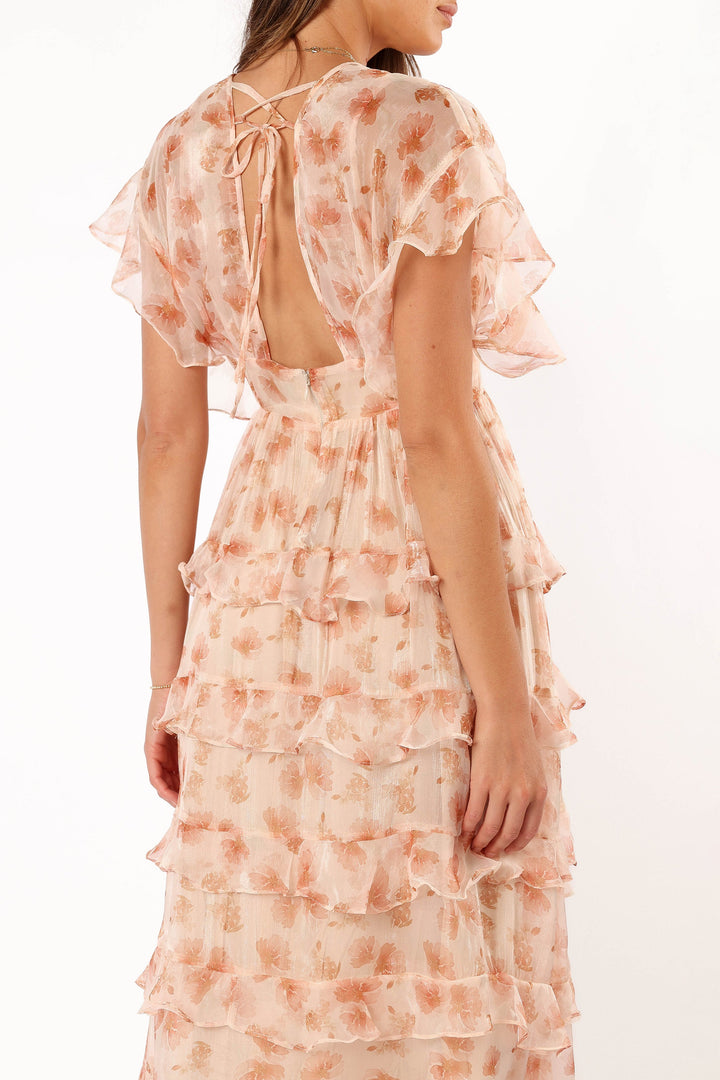 RUFFLE DRESS - DARK PEACH FLORAL