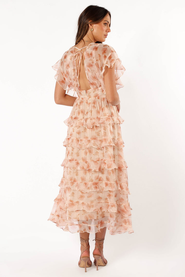 RUFFLE DRESS - DARK PEACH FLORAL