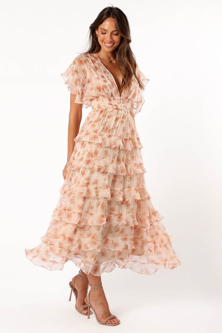 RUFFLE DRESS - DARK PEACH FLORAL