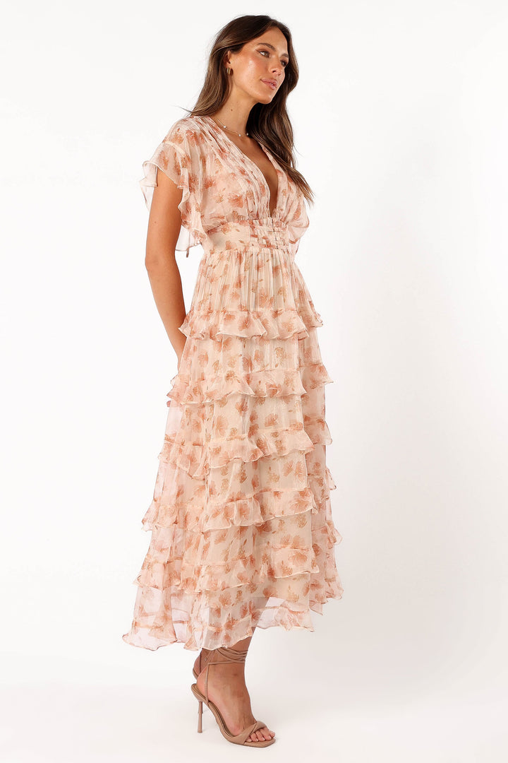 RUFFLE DRESS - DARK PEACH FLORAL