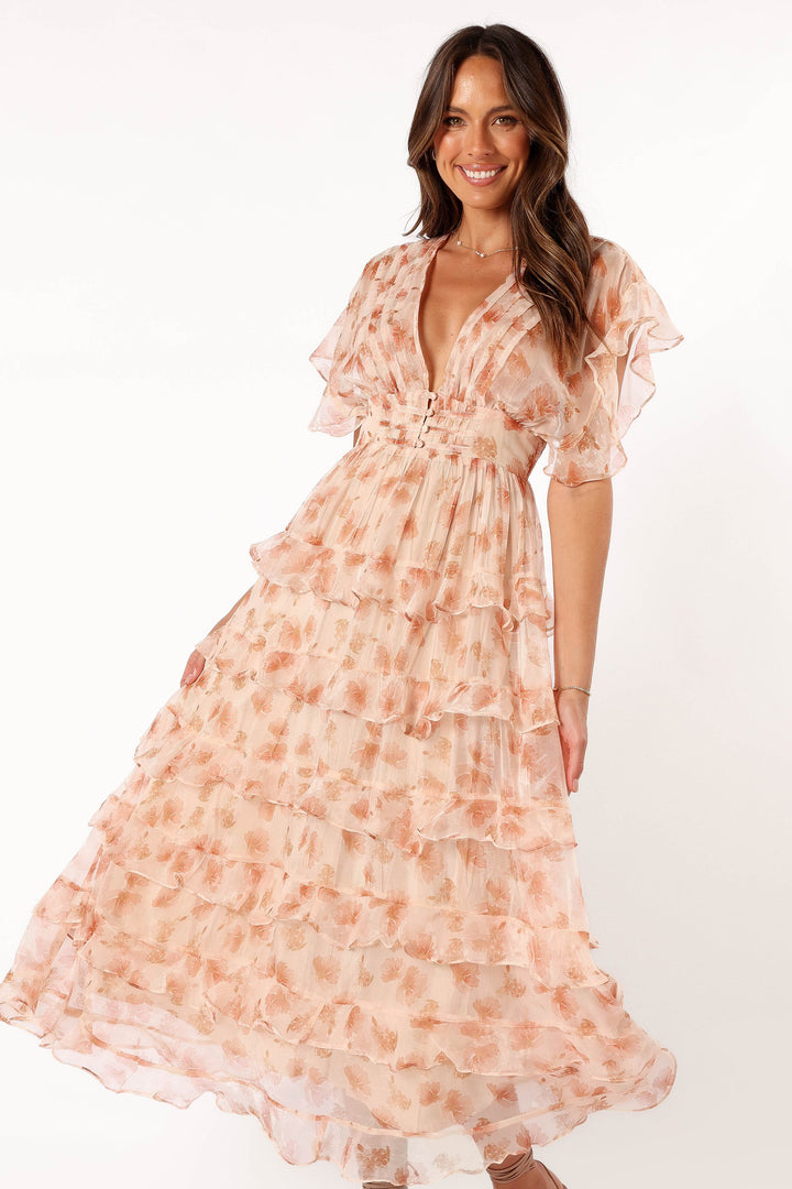 RUFFLE DRESS - DARK PEACH FLORAL