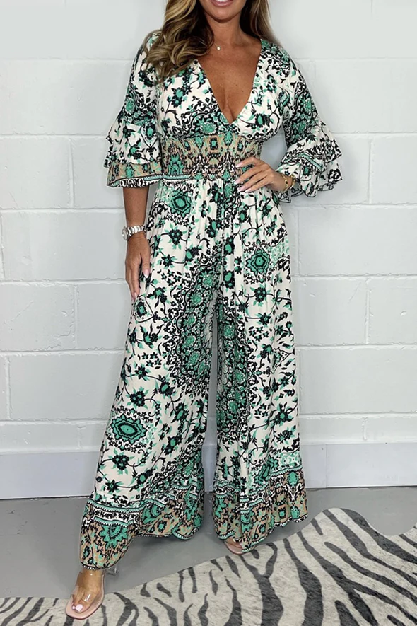 V-NECK PRINTED JUMPSUIT