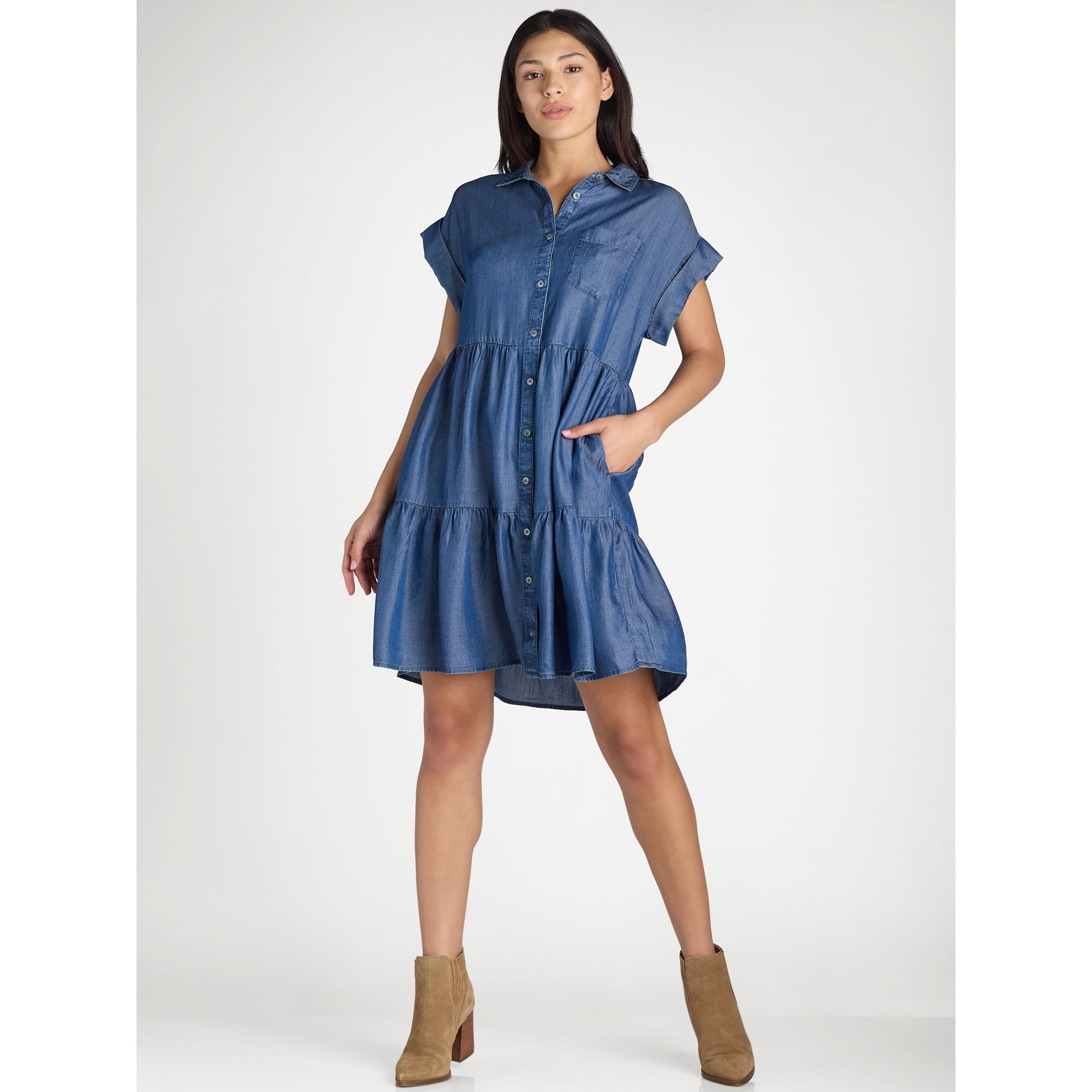 Women's Tiered Mini Shirt Dress