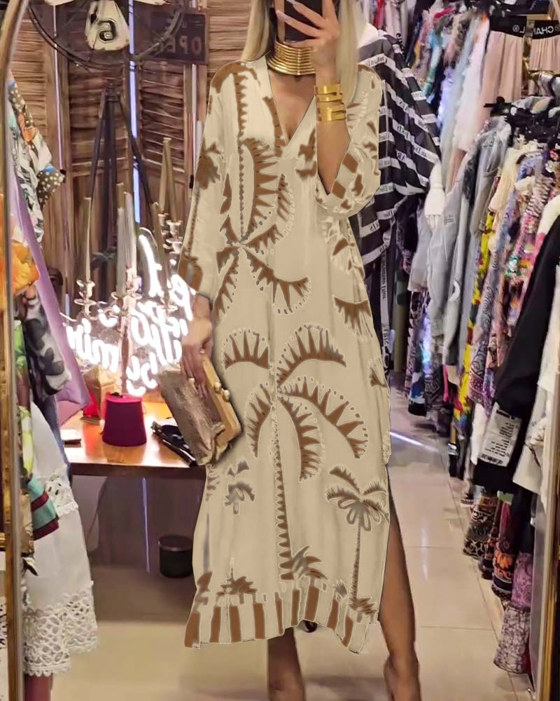 VINTAGE BOTANICAL PRINT DEEP V SLIT DRESS