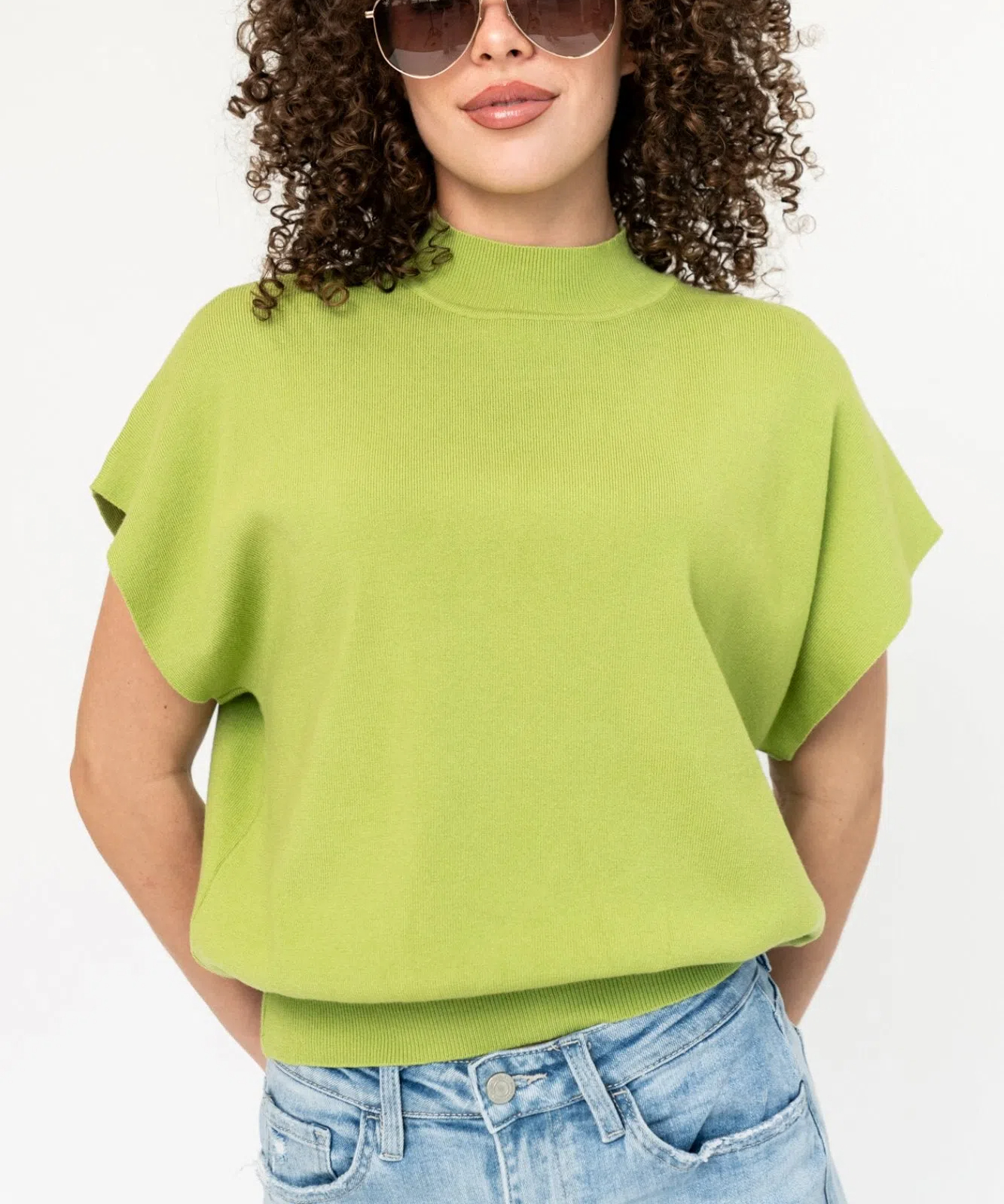 Women's Fashion Summer Stand Collar Solid Color Loose Knitted Top
