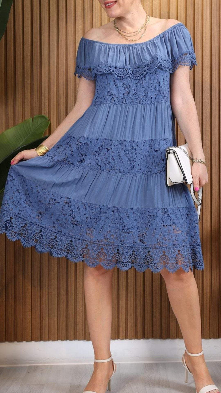Women's Round Neck Short Sleeve Lace Patchwork Dress (Buy 2 Free Shipping)