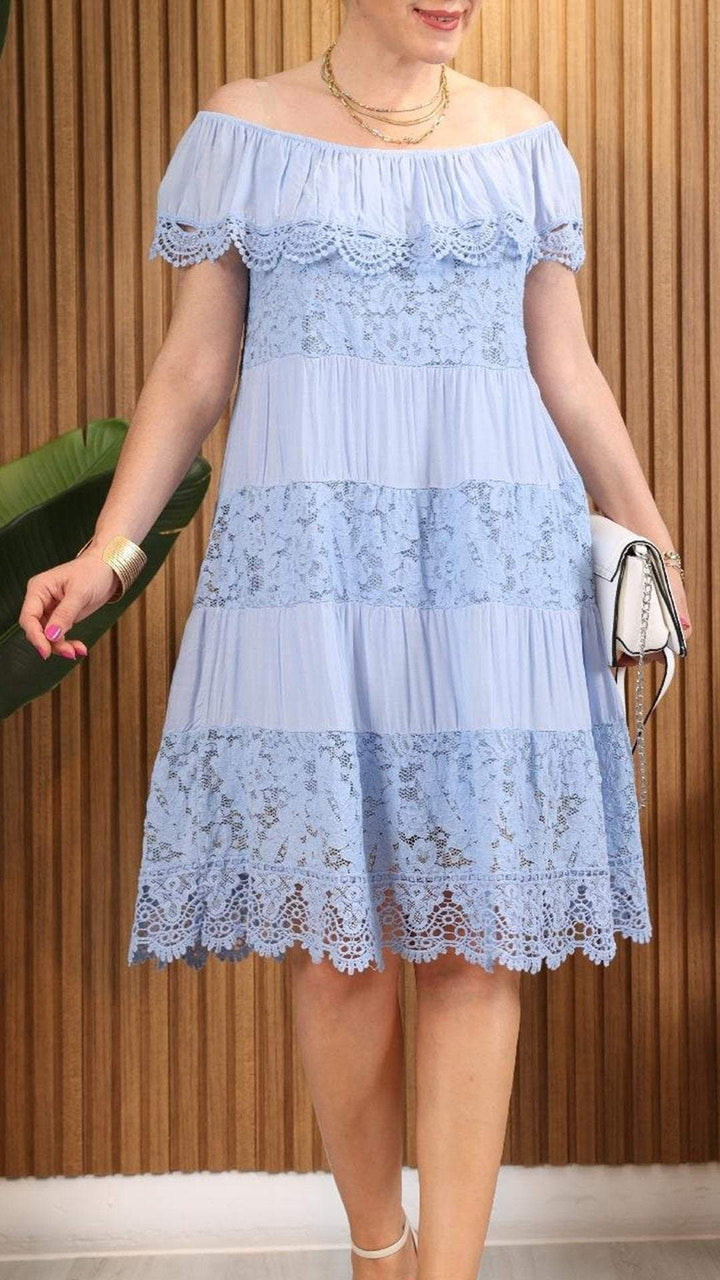 Women's Round Neck Short Sleeve Lace Patchwork Dress (Buy 2 Free Shipping)