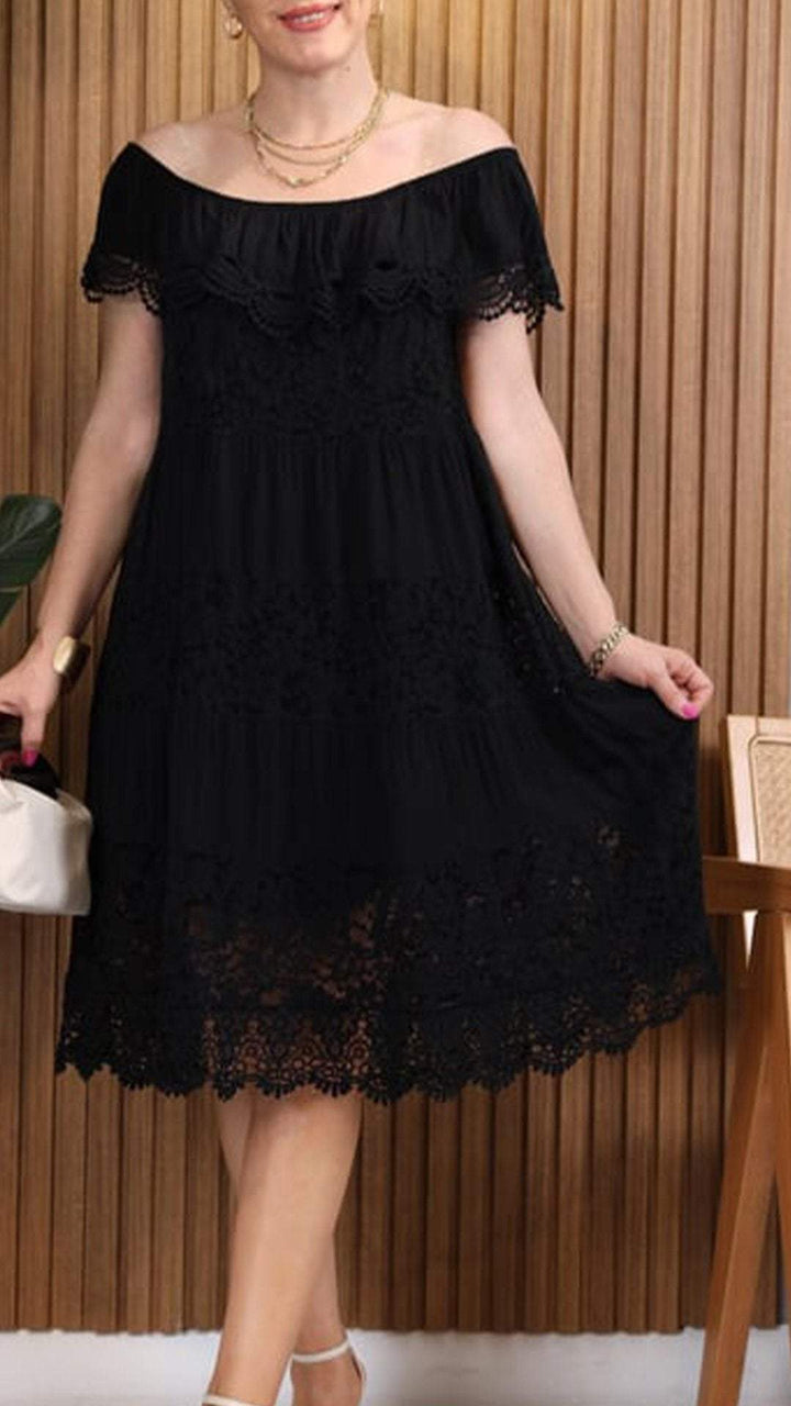 Women's Round Neck Short Sleeve Lace Patchwork Dress (Buy 2 Free Shipping)