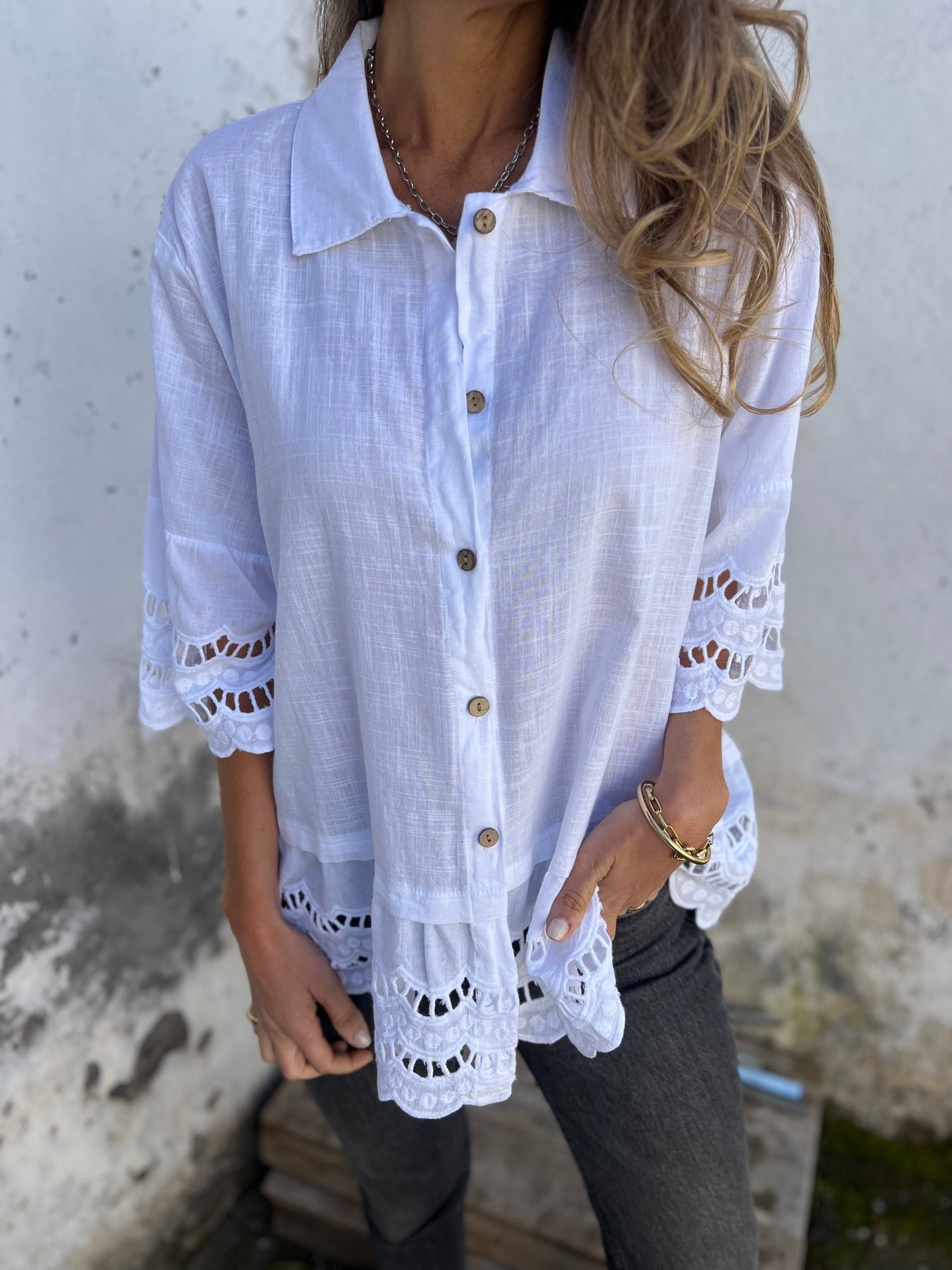 Flare Sleeve Embroidered Shirt