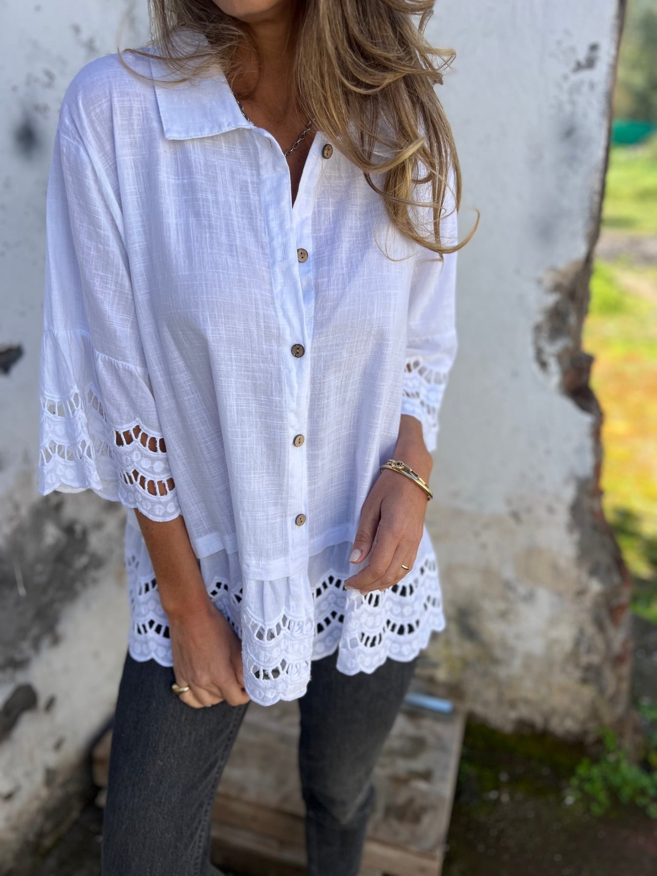 Flare Sleeve Embroidered Shirt