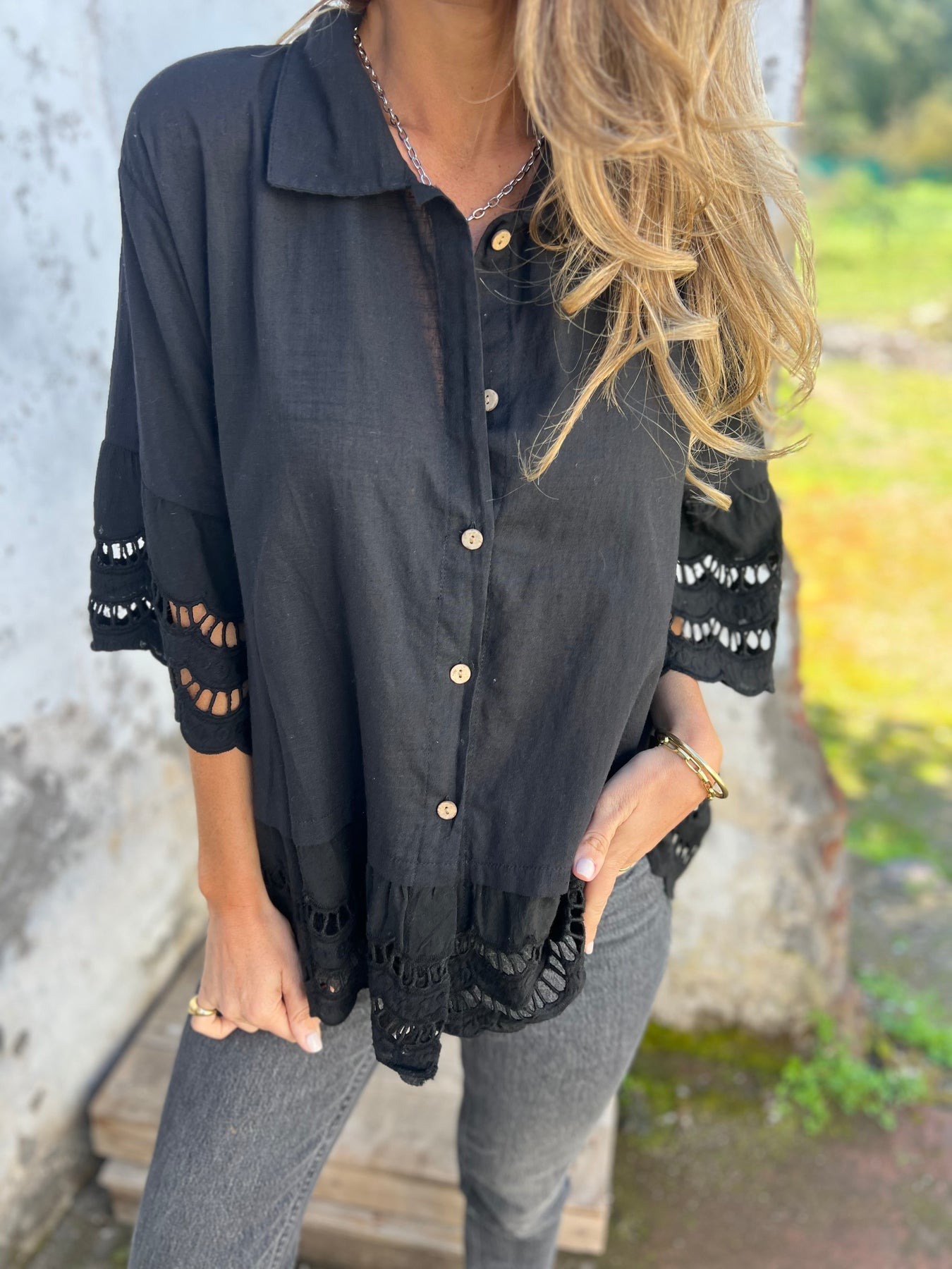 Flare Sleeve Embroidered Shirt