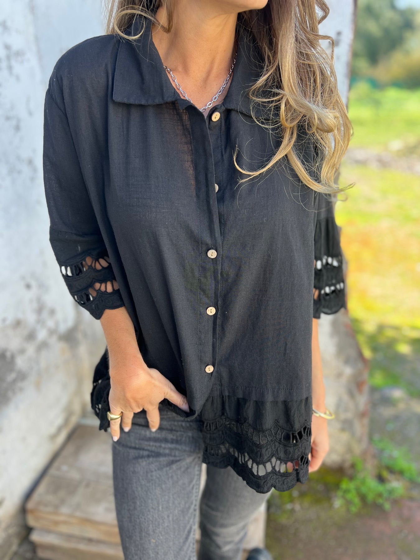 Flare Sleeve Embroidered Shirt