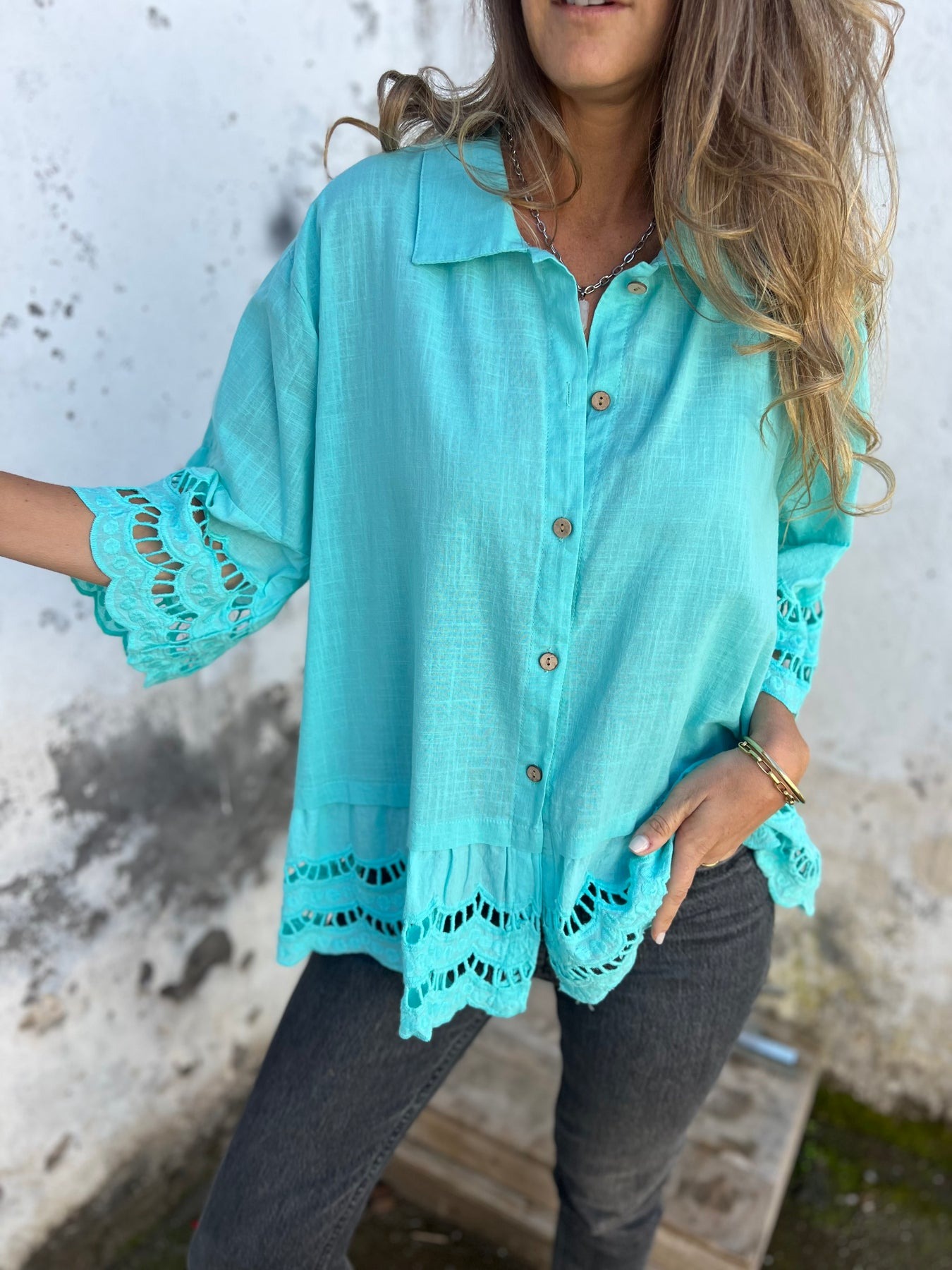 Flare Sleeve Embroidered Shirt