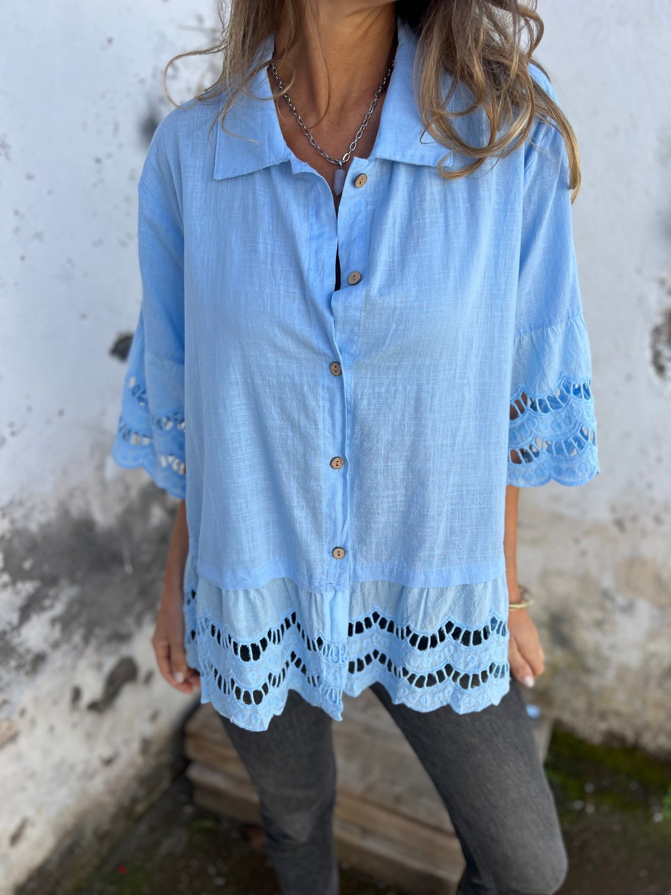 Flare Sleeve Embroidered Shirt