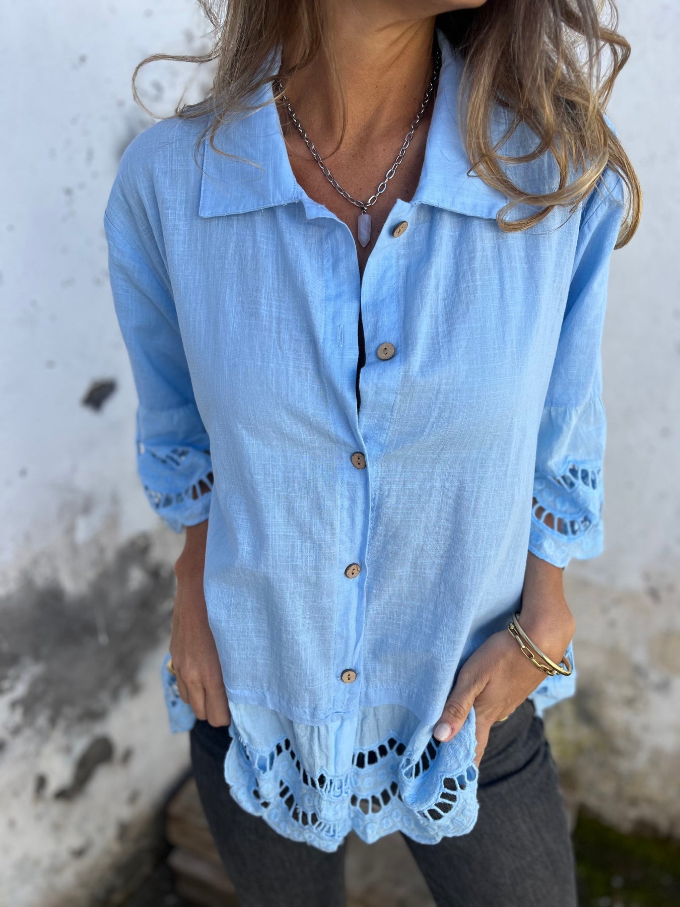 Flare Sleeve Embroidered Shirt