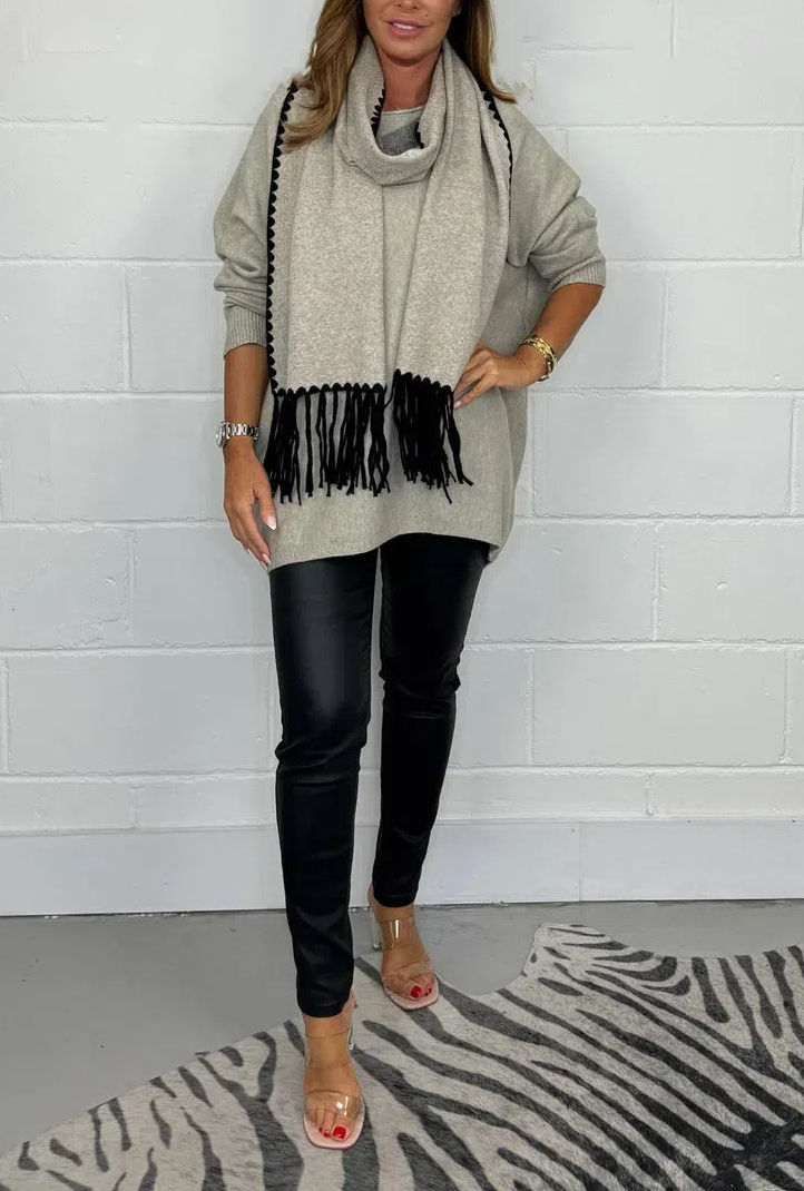 Soft Knit Jumper With Tassel Edge Scarf (Buy 2 Free Shipping)