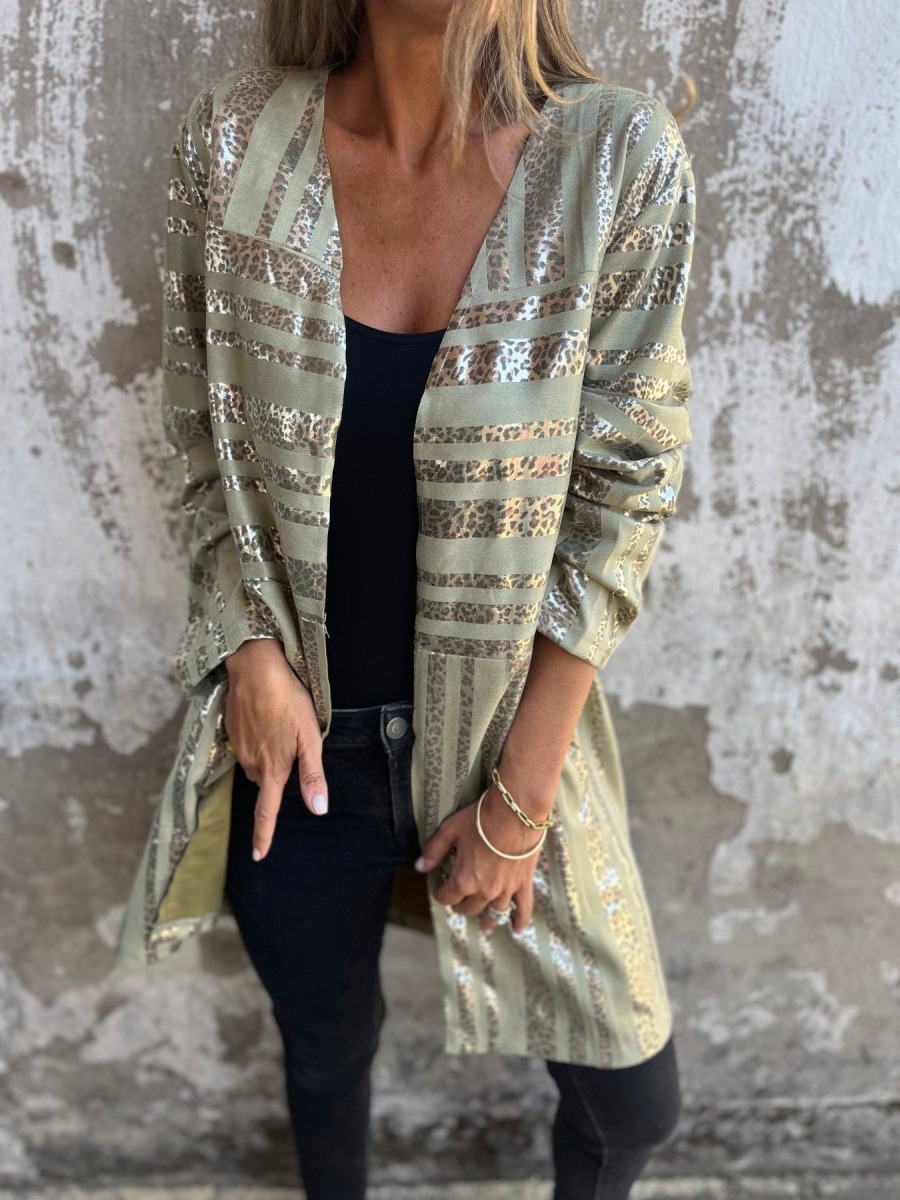 Gold Leopard Detail Pocket Coat
