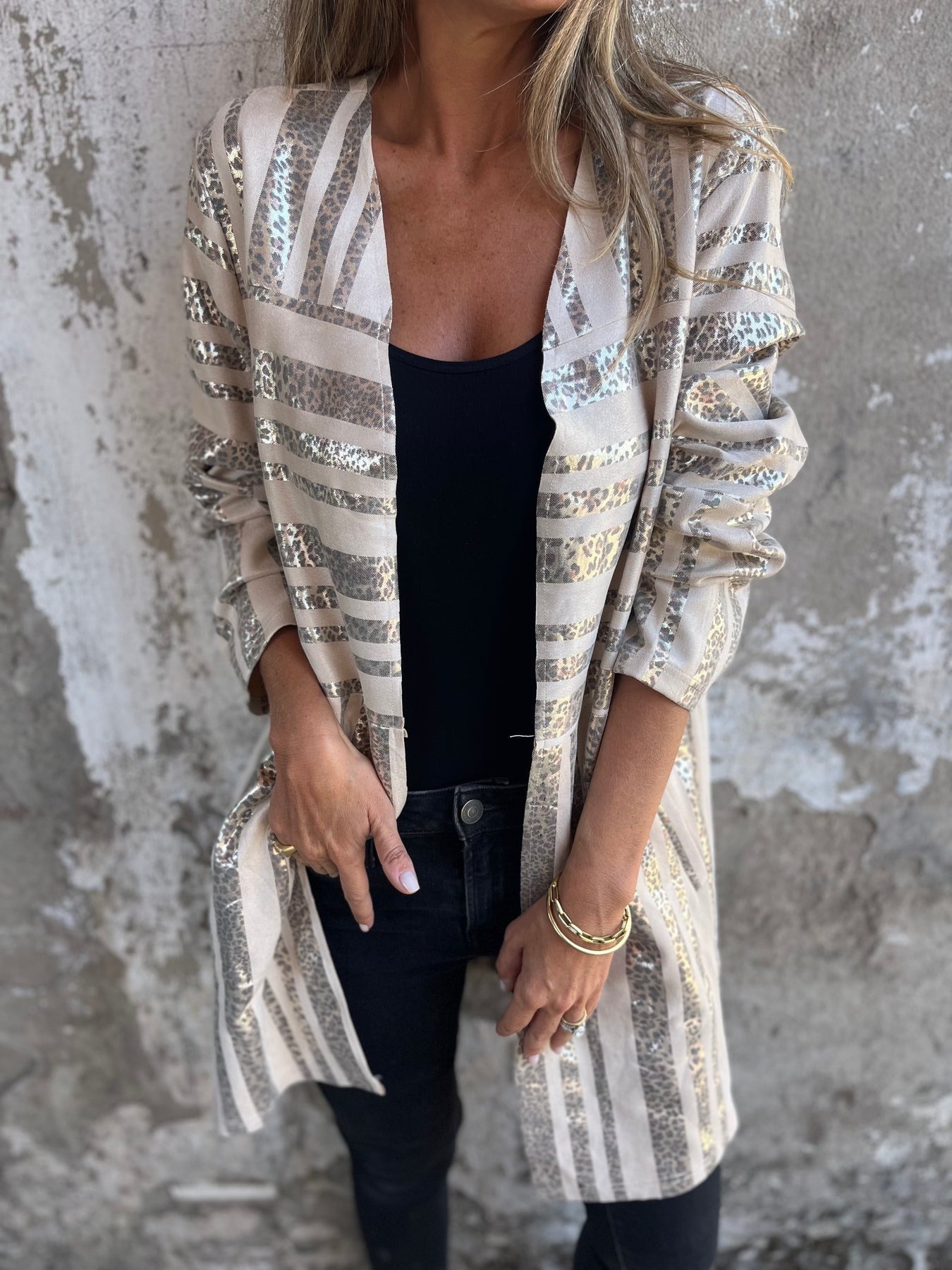Gold Leopard Detail Pocket Coat