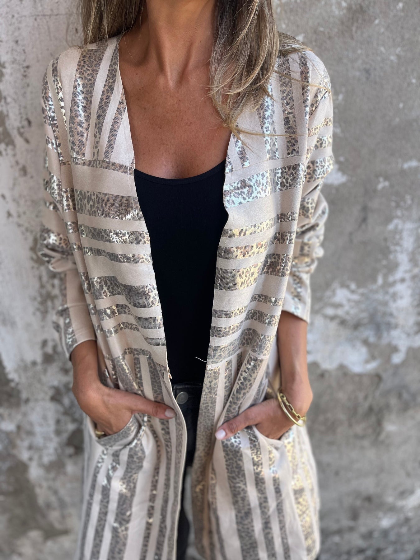 Gold Leopard Detail Pocket Coat