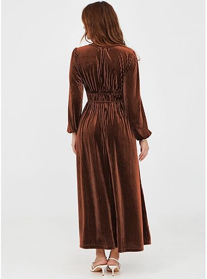  Women's Retro V-Neck Velvet Maxi Dress