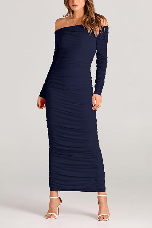  Women's Fall Off Shoulder Maxi Bodycon Dress