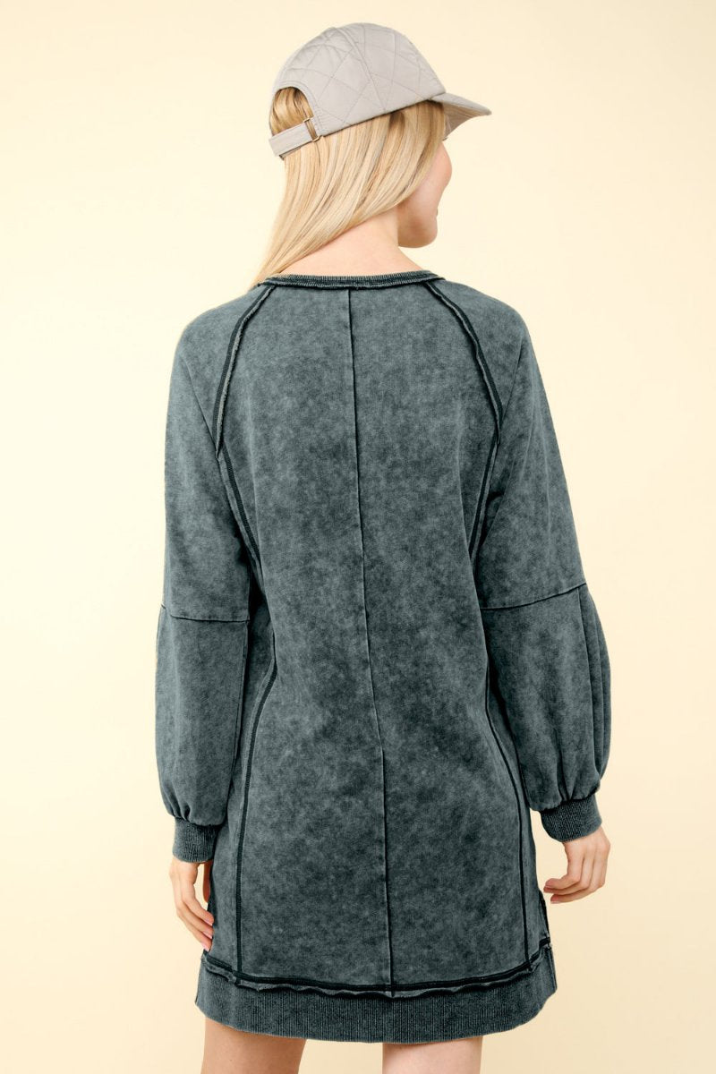 Washed Raglan Sleeve Casual Mini Dress