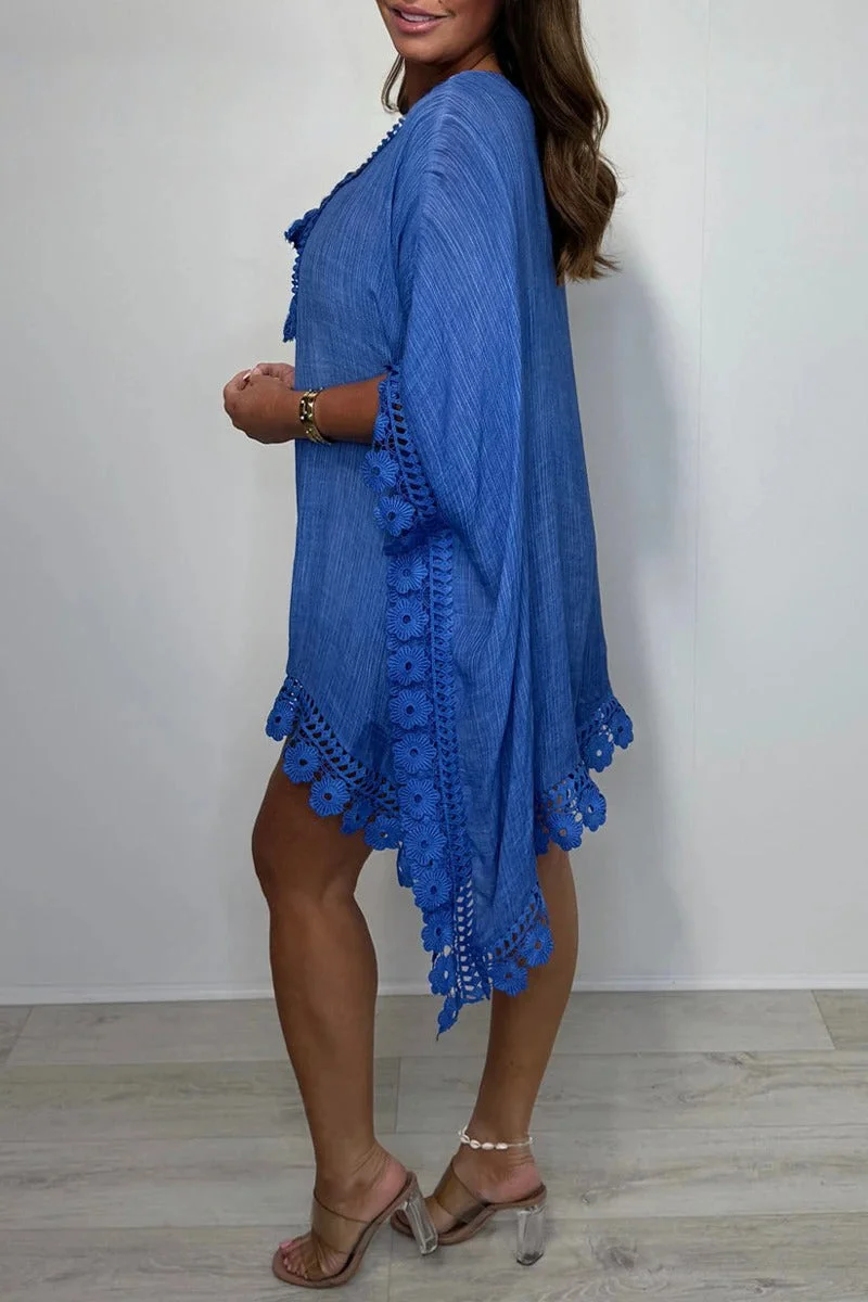 Women's Bat Sleeve Splicing Hollow Edge Holiday Casual Dress