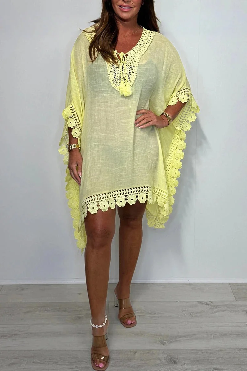 Women's Bat Sleeve Splicing Hollow Edge Holiday Casual Dress