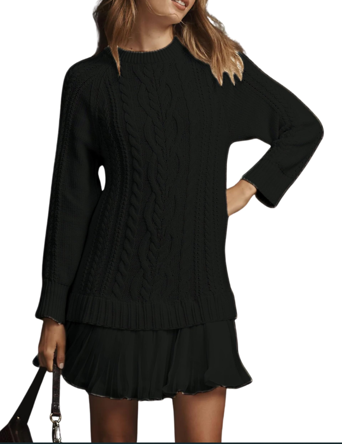 Women Round Neck Sweater Spliced ​​casual Dress