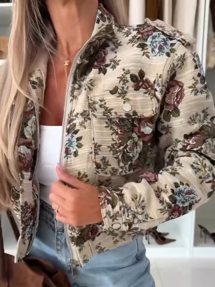 Women Lapel Printed Casual Jacket