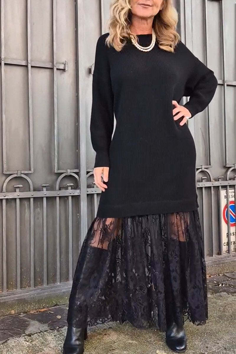 Women's Round Neck Patchwork Lace Dress