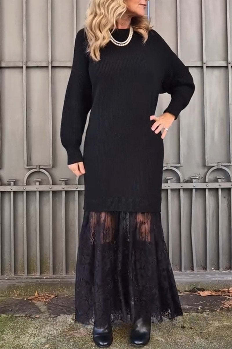 Women's Round Neck Patchwork Lace Dress