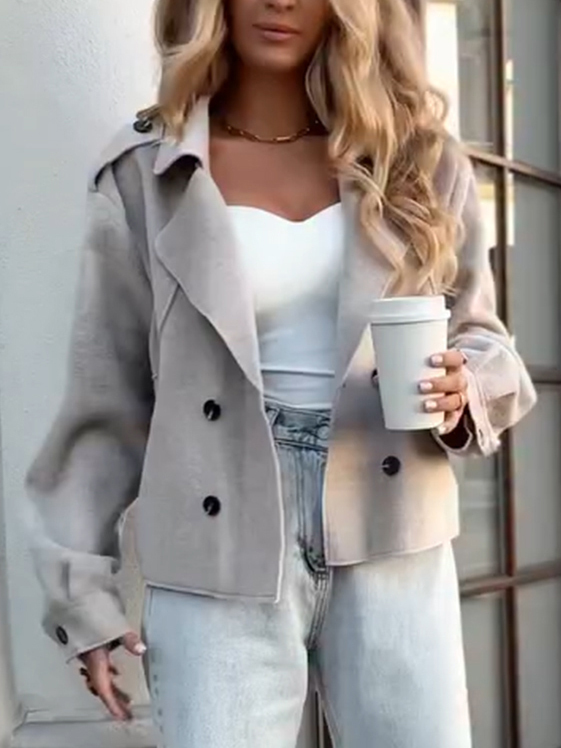 Womens Lapel Double-breasted Casual Jacket