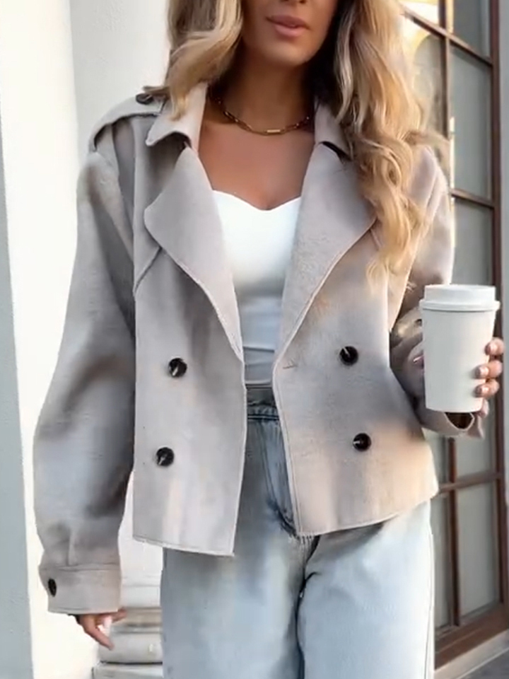 Womens Lapel Double-breasted Casual Jacket