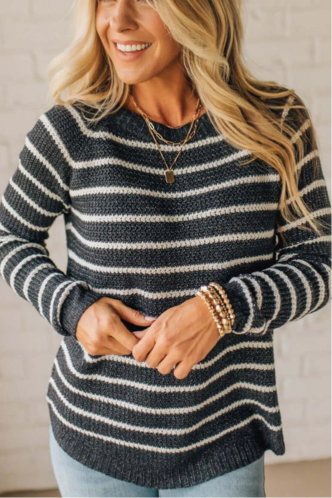 Charcoal Stripe Raglan Sweater